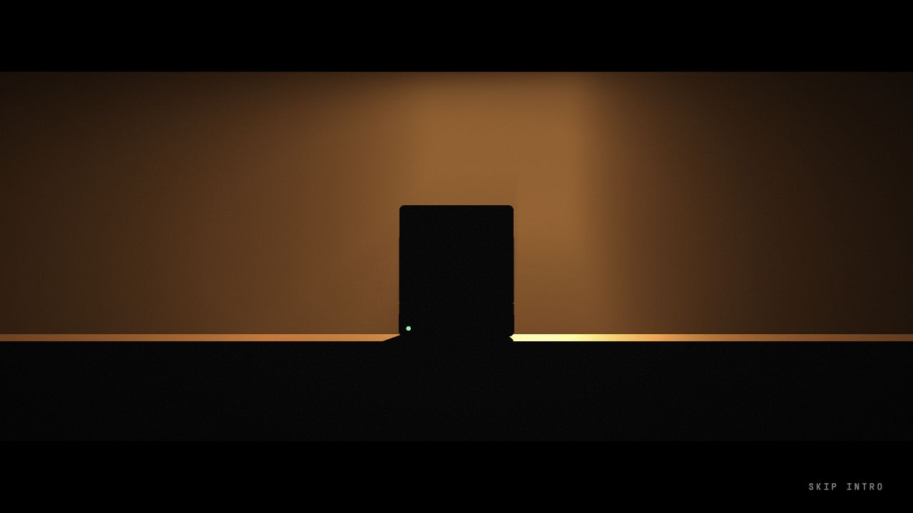 Warm light slowly establishes the space while the monitor stays in silhouette.